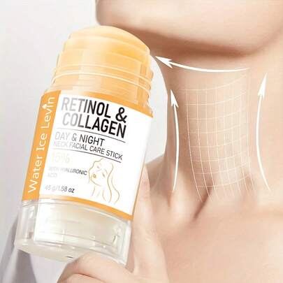 Barra de cuidado facial y de cuello con 15% de ácido hialurónico y colágeno, apta para todo tipo de piel, con efecto lifting y reafirmante, con fragancia fresca, para reducir el doble mentón - Crema hidratante reafirmante para el día y la noche, cuidado para el cuello flácido, apta para hombres y mujeres, de color beige claro, práctica para viajar