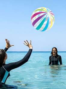 1pc Inflatable Transparent Beach Ball With Colorful Stripes And Dots, PVC Material For Pool Party Decoration, Suitable For Hawaiian Theme, Holiday Party, Carnival Gifts And Outdoor Activities, Essential For Pool Party, Pool Inflatable, Beach Essentials, Pool Float - Multicolor - View 6