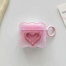 Heart Gradient Pink Rhinestone Heart-Shaped + 1 Pink Round Button Protective Case Compatible With Apple 4, Pro 2/3/Pro/1/2, No Earphones Included - Multicolor - View 7