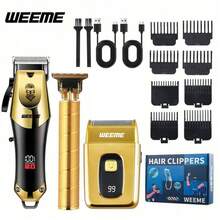 WEEME 3-In-1 Men's Electric Shaver Set - Rechargeable Cordless Electric Razor With Trimmer, Digital Display, Precision Grooming For Hair And Beard, Perfect Birthday, Holiday, Father's Day Gift For Dad, Boyfriend - Gold - View 10