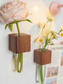 3D Vase Creative Vase, Magnetic Wooden Fridge Magnet Suitable For Car Air Vent And Dashboard, High-Quality Car Decor Floral Arrangement, Hydroponic Small Vase Decoration - A - View 8