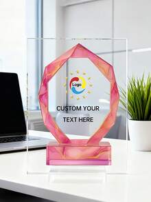 1pc Customized Acrylic Trophy, Elegant Geometric Aurora & Marble Design, High-Definition Full-Color Printed Logo & Text, Suitable For Corporate Awards, Employee Recognition, Office Display & Inspirational Desk Decor, Premium Gift For Executives, Managers And HR Teams - Multicolor - View 17