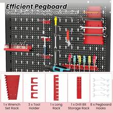 COSTWAY Workbench With Pegboard, Multi-Use Workbench With 2 Tires Of Shelves, Topping Space, Drawer, Robust Metal Frame, Heavy-Duty Work Table Tool Storage Bench For Workshop, Warehouses, Basement, Blue/Red - B - 查看 5
