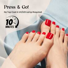 Beetles 16 Sizes 192 Pcs Square Toe Nail Tips - Full Cover Fake Acrylic Toenails, Pre-Etched Double Matte Press On, Soft Gel Toe Nail Extensions For Women - S Square Toenails-Cherry Rouge - 查看 3