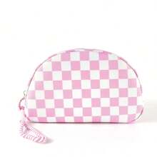 (Embroidered Custom) 1pc New Striped Shell Cosmetic Bag, Fresh Macaron Color, With Zipper And Personalized Customization Makeup Bag, Portable Toiletry Storage Bag For Outdoor, Random Pom-Pom Design, Cute Gift For Family, Friends, Birthday, Holiday Essential - Multicolor - View 11