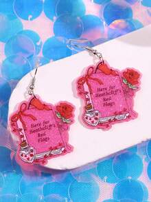 1 Đôi bông tai acrylic màu hồng lấp lấp lánh dễ thương, thời trang, sáng tạo với dòng chữ "Here For Heathcliff's Red Flags" (Ở đây vì những dấu hiệu cảnh báo của Heathcliff), thích hợp để đeo hàng ngày, đi làm, dự lễ hội và tiệc tùng. - Nhiều màu - Xem 6