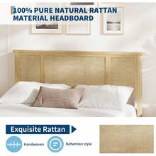 Beaully Bed Frame With 4 Wooden Storage Drawers And Rattan Headboard, Sturdy Metal Base With Durable Wooden Slats, Boho-Style Cane Mattress Support, No Box Spring Needed,Natural Oak - Full Size-4 Drawers - View 5