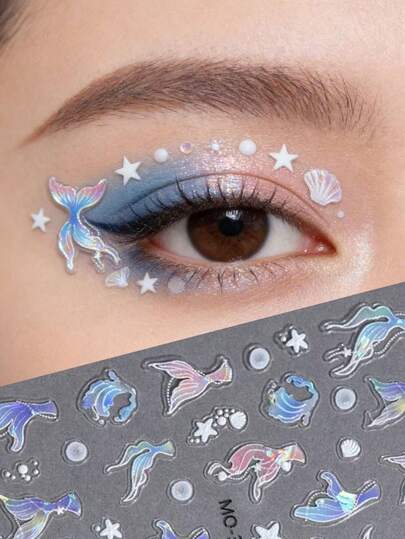 1 miếng dán trang điểm đuôi nàng tiên cá, kiểu cổ điển, dập nổi 3D, hiệu ứng ánh kim sống động, phụ kiện trang điểm sân khấu, tiệc tùng, chụp ảnh, trang trí trang điểm cá nhân đa năng theo phong cách .