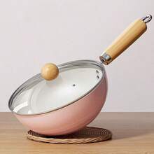 1 Chảo xào gốm màu hồng, chảo đáy phẳng chống dính dùng trong gia đình, nồi nấu thức ăn cho trẻ em, chảo xào đa năng, phù hợp với bếp từ và bếp ga, thiết kế đáy phẳng dày dặn, giảm khói dầu. - Xem 6
