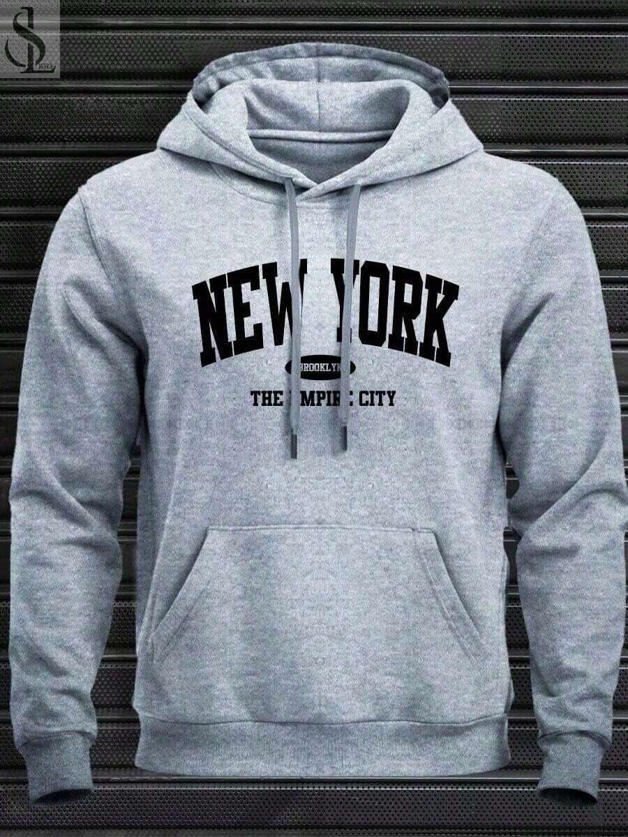 New York City Men's Unisex Kangaroo Hoodie Sweatshirt, Warm, Soft And Comfortable Winter Jacket, New Release, 100% Cotton - 灰色 - 查看 1