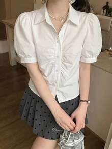 Áo kiểu nữ tay bồng cánh hoa - trắng - Xem 3