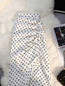 Chân váy xếp ly họa tiết chấm bi thanh lịch, thích hợp cho mùa hè. - trắng - Xem 3