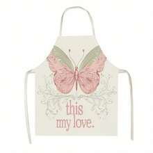 1pc Butterfly & Floral Pattern Kitchen Apron, Suitable For Kitchen, Living Room, Dining Room, Hotel, Outdoor BBQ Etc., Made Of 100% Polyester, Machine Washable - Multicolor - View 11