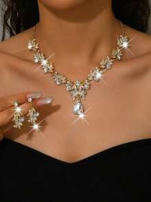 3pcs Luxury Wedding Party Women Dresses Rhinestone Diamond Decor Jewelry Fashion Sparkly Choker Necklace & Earrings Set Prom Costume Jewelry Set Accessories (2 Earrings And 1 Necklace) - 水鑽首飾套裝 - 查看 5