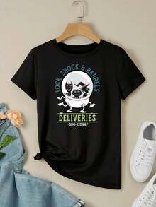 Lock Shock & Barrel Deliveries Spooky Cute Nightmare Before Christmas Goth Horror Movie Oversize Women T-Shirt – Sandy Claws Kids Fantasy Film Plus Size Top For Halloween And Festive Seasons - 黑色 - 查看 2
