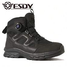 ESDY 男士户外徒步防护鞋 - 野外探险徒步狩猎防滑鞋 - 迷彩战场旋转自动扣系带战术训练靴 - 黑色 - 查看 14