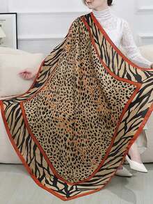 1pc Women's Satin Smooth Texture Cashew Pattern Printed Large Scarf, Suitable For Outings, Holidays And Daily Wear - Khaki - View 2