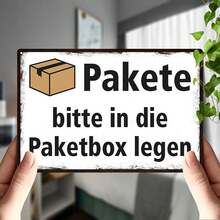 2D Flat - Aluminum 2D Flat German Sign Measuring 20X30Cm8X12In That Reads 'Please Place Packages In The Designated Box' Along With A Package Graphic, Suitable For Wall Mounting In Homes, Offices, Bars - 1PC - View 2