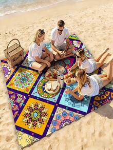 1 pieza Alfombra de estilo bohemio tipo mandala, Alfombra grande impermeable y antiarena con impresión digital, Adecuada para viajes al aire libre, camping y picnics - A - Ver 10