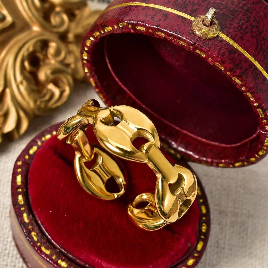 1pc Classic Minimalist 18K Gold Plated 3D Pig Nose Open Ring, Suitable For Daily Wear For Women - Gold - View 1