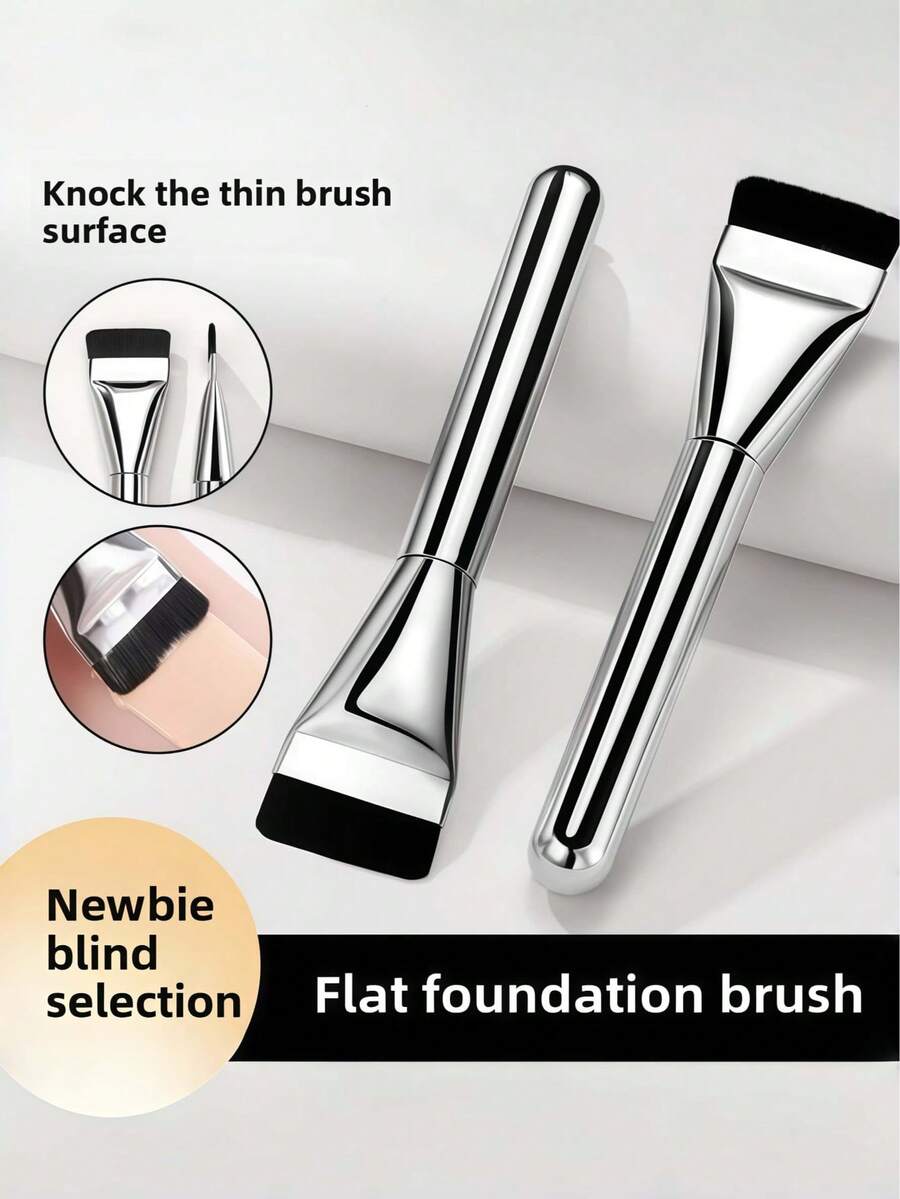Flat Top Foundation Brush, Ultra-Thin Angled Brush Head, Seamless Application, Soft Bristles, Beginner-Friendly, Reusable Makeup Tool, Suitable For Foundation, Concealer, Contour Cream, Portable Design - Multicolor - View 1