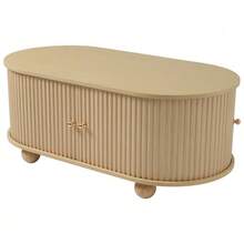 Oval Coffee Table With Storage Space And Sliding Doors, Multifunctional Space-Saving Furniture In Wood Colors. - Natural Color - View 7