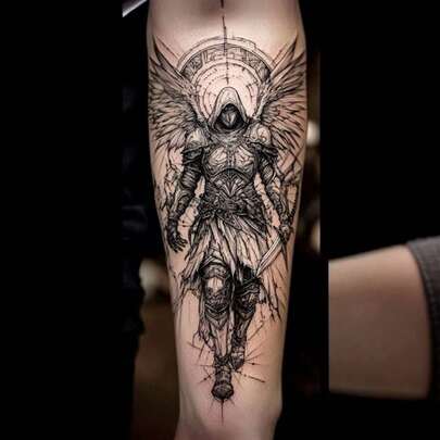 (Angel On Inner Forearm) Temporary Tattoo, Botanical Temporary Tattoo, Realistic & Long-Lasting Temporary Tattoo, Waterproof & Scratch-Resistant, Lasts 7-15 Days