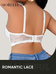 Morelect 大码女士蕾丝钢圈文胸，前扣式，提拉支撑，带衬垫罩杯 - 白色 - 查看 3