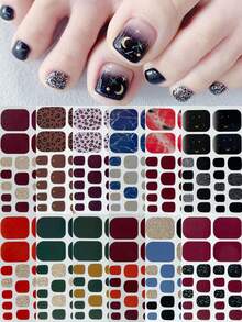 Nail Art Toe Stickers, Assorted Designs Including Glitter, Cartoon Hearts, Geometric Patterns, Solid Colors, Versatile Mixed Styles, Easy Application With Scraper - Multicolor - View 26