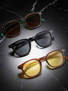 3pcs Retro Rivet Small Frame PC Decorative Fashion Glasses, Minimalist Versatile High-End Unisex Driving Fashion Glasses - Multicolor - View 3