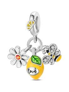 Bộ hạt charm hình cây chanh và các loại trái cây, rau củ, côn trùng, làm bằng bạc sterling 925 tráng men, thích hợp với vòng tay kiểu Châu Âu dành cho nữ. - Nhiều màu - Xem 13