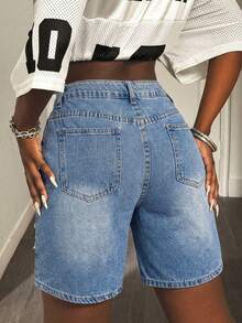 Quần short denim Bermuda rách gấu dáng casual dành cho nữ, có túi. - Rửa nhẹ - Xem 4