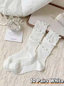 5双装蛋糕蕾丝袜 - 三层蕾丝设计优雅中筒袜，趣味女袜，春夏薄款中筒袜，网眼设计，轻盈透气速干袜，堆堆袜（适合夏季穿搭） - 彩色 - 查看 19