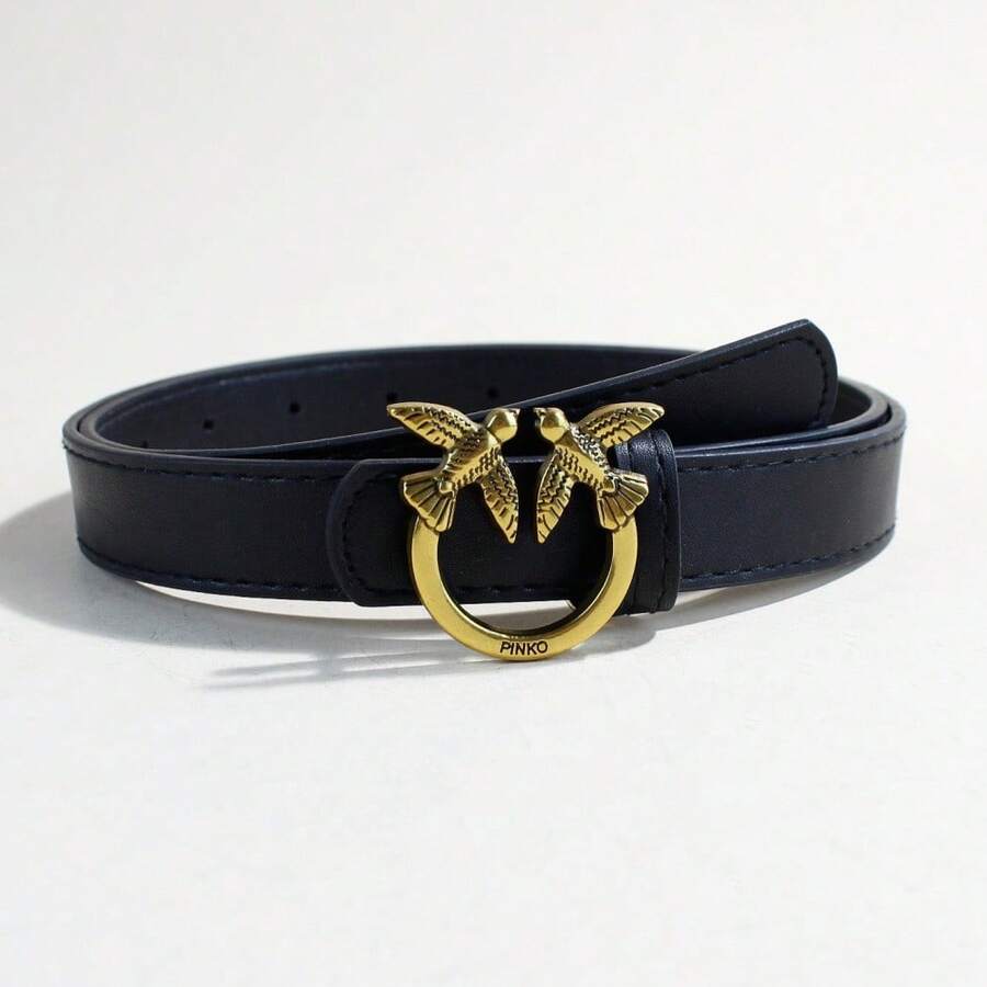Casual Women's Belt With Swallowtail Buckle, Fashionable Leather Belt, Women's Belt 105 Cm - 黑色 - 查看 1