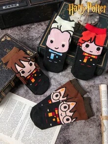 Harry Potter 4 đôi tất nam, tất cổ ngắn thoáng khí kiểu học sinh in hình nhân vật hoạt hình dễ thương; tất nữ mềm mại, không lộ cổ chân, thích hợp làm quà tặng. - Nhiều màu - Xem 6