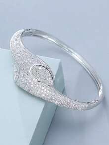 1pc Fashionable Luxurious Cubic Zirconia Women's Bracelet, Teardrop Full Rhinestone Design, Gold-Plated Silver Bracelet, Dual Color Options, Hand Jewelry Accessories, Saudi National Day Decoration, Banquet Party Wear, Eid Al-Fitr Gift, Eid Al-Adha Distribution - Water Drop Bracelet - View 4