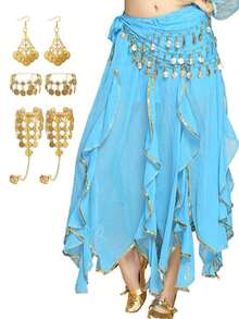 5件套肚皮舞配饰套装，包括肚皮舞腰链、爵士舞性感腰链和脚链（多种颜色可选）。 - 彩色 - 查看 2