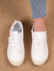 Zapatos de lona para mujer, transpirables y ligeros, tallas grandes, tipo slip-on, planos, casuales, zapatillas para caminar al aire libre, tallas 36-43 - Blanco - Ver 4
