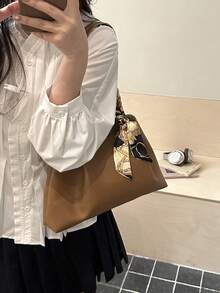 2026 Spring New Arrival High-End Fashion Pleated Large Capacity Tote Bag With Scarf, Luxury Versatile Shoulder Handbag - Brown - View 4