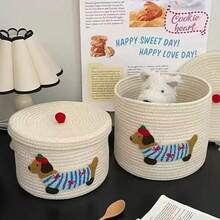 Xô đựng đồ chống bụi có nắp bằng vải cotton dệt dung tích lớn, thiết kế hình chú chó con dễ thương, giỏ đựng đồ gia dụng - Nhiều màu - Xem 9