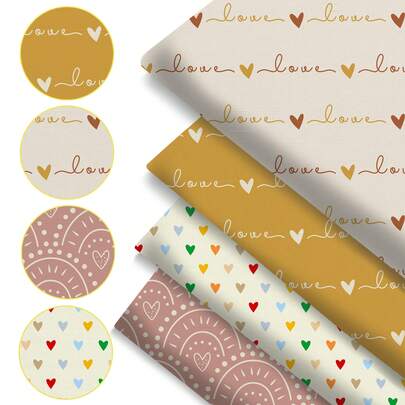 4pcs/Set Heart Lover Series Precut Quilting Fabric Fat Quarter Fabric Bundle, 7.87x7.87inch(20x20cm) Polyester Quilting Squares For Patchwork, DIY Crafts Projects, DIY Wallet Making