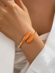 1pc Fashionable New Elegant Versatile Gold-Plated & Resin Orange Water Drop Shaped Bracelet For Women - Orange - View 6