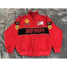 Unisex Adult F1 Racing Jacket, Retro Style Jacket, Men's Jacket, Bomber.Black Red.Vintage.Running.Motorsport.Cotton.Unisex - 紅B - 查看 4