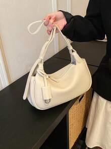 1个荔枝纹仿皮巴黎风手提包，简约单肩包，配有可调节肩带，低调奢华美感，百搭手提包，适合女性日常及约会使用。 - 米色 - 查看 6