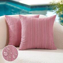 Outdoor Waterproof Throw Pillow Covers 16x16 Set Of 2 Decorative Outside Patio Furniture Cushion Cases Decor For Garden Bench Indoor Porch Couch Tent Chair Sunbrella Stripe Hot Pink - 亮粉色 16 吋 x 16 吋(2 件裝) - 查看 3