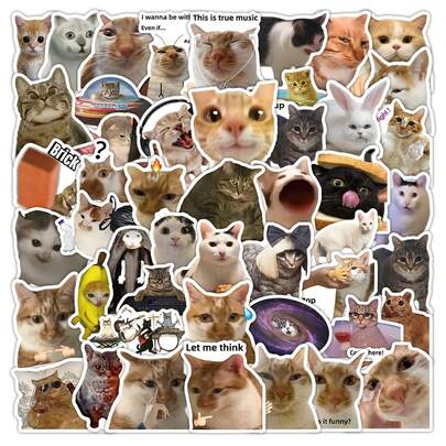 56Pcs Funny Cat Meme Stickers Waterproof Vinyl Decals For Water Bottle Laptop Phone Case Journal Scrapbooking Decor Scrapbook Supplies