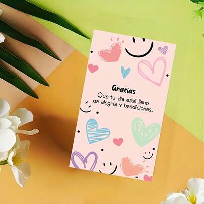 25/50 Tarjetas Españolas de Acción de Gracias, Tarjetas de Agradecimiento con Estilo de Graffiti Pintado a Mano en Rosa, Tarjetas de Agradecimiento de Pedido en Español, Tarjetas con Texto "Que Tu Dia Este Lleno De Alegria Y Bendiciones", Tarjetas de Agradecimiento Doble Cara Escribibles