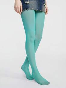 1 par de medias súper opacas para mujer con parte superior de control, cómodas - Azul menta - Ver 3
