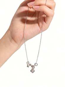 1件装女士重型铜镶嵌锆石四叶草简约时尚精致项链 - 銀色 - 查看 5