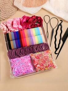 1159pcs/Set Chocolate-Color Basic Fashion Hair Accessories Set, Including Satin Scrunchies For Elegant & Casual Looks, Multi-Color Hair Ties, And Useful Styling Tools - Suitable For Girls And Women, Meets Daily Matching Needs. Whether Simple Ponytail, Intricate Updo, Or Creative Hairstyle, Easy To Create, Practical Must-Have!, Hair Bands, Head Accessories - Multicolor - View 18